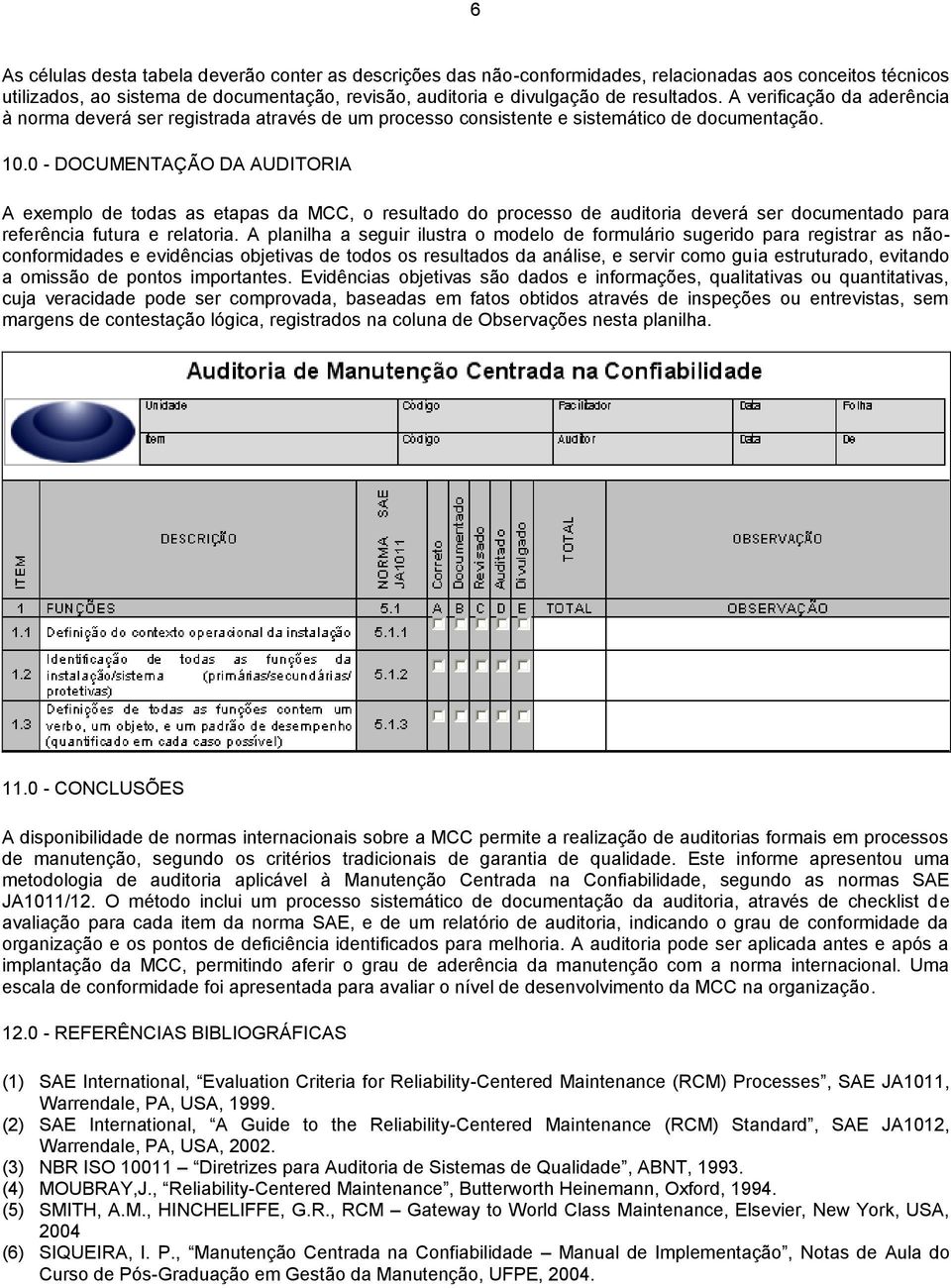 0 - DOCUMENTAÇÃO DA AUDITORIA A exemplo de todas as etapas da MCC, o resultado do processo de auditoria deverá ser documentado para refer futura e relatoria.