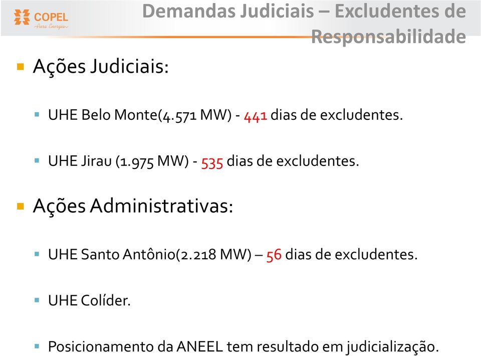 975MW)-535diasdeexcludentes. Ações Administrativas: UHE Santo Antônio(2.