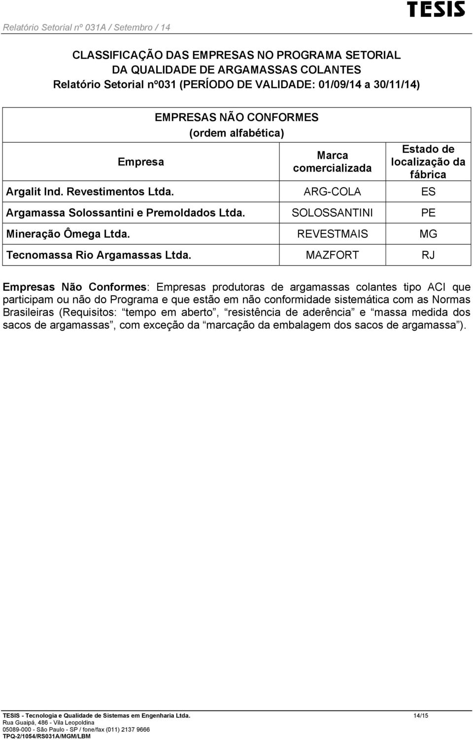 REVESTMAIS MG Tecnomassa Rio Argamassas Ltda.