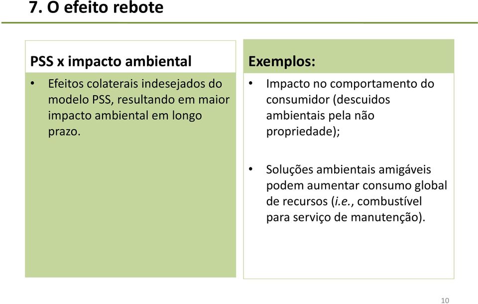 Exemplos: Impacto no comportamento do consumidor (descuidos ambientais pela não