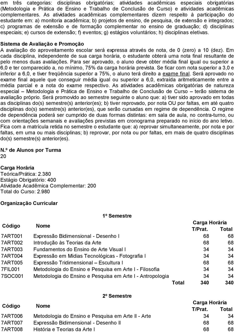 de formação complementar no ensino de graduação; d) disciplinas especiais; e) cursos de extensão; f) eventos; g) estágios voluntários; h) disciplinas eletivas.