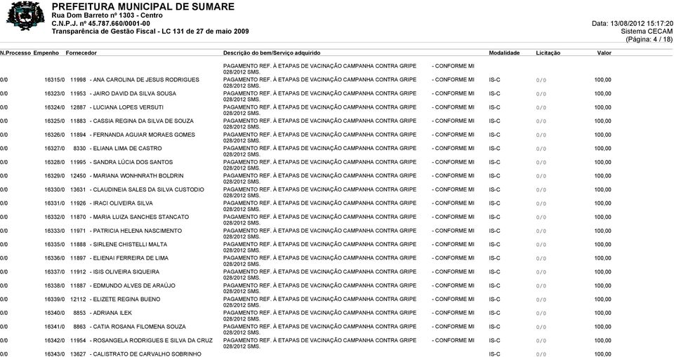 À ETAPAS DE VACINAÇÃO CAMPANHA CONTRA GRIPE - CONFORME MI 0/0 16323/0 11953 - JAIRO DAVID DA SILVA SOUSA PAGAMENTO REF.