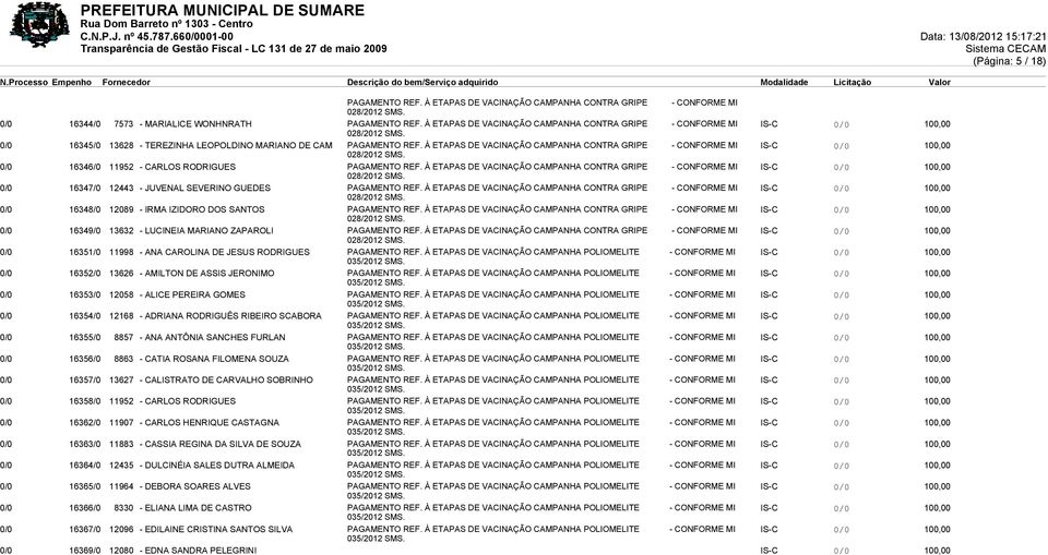 À ETAPAS DE VACINAÇÃO CAMPANHA CONTRA GRIPE - CONFORME MI 0/0 16346/0 11952 - CARLOS RODRIGUES PAGAMENTO REF.