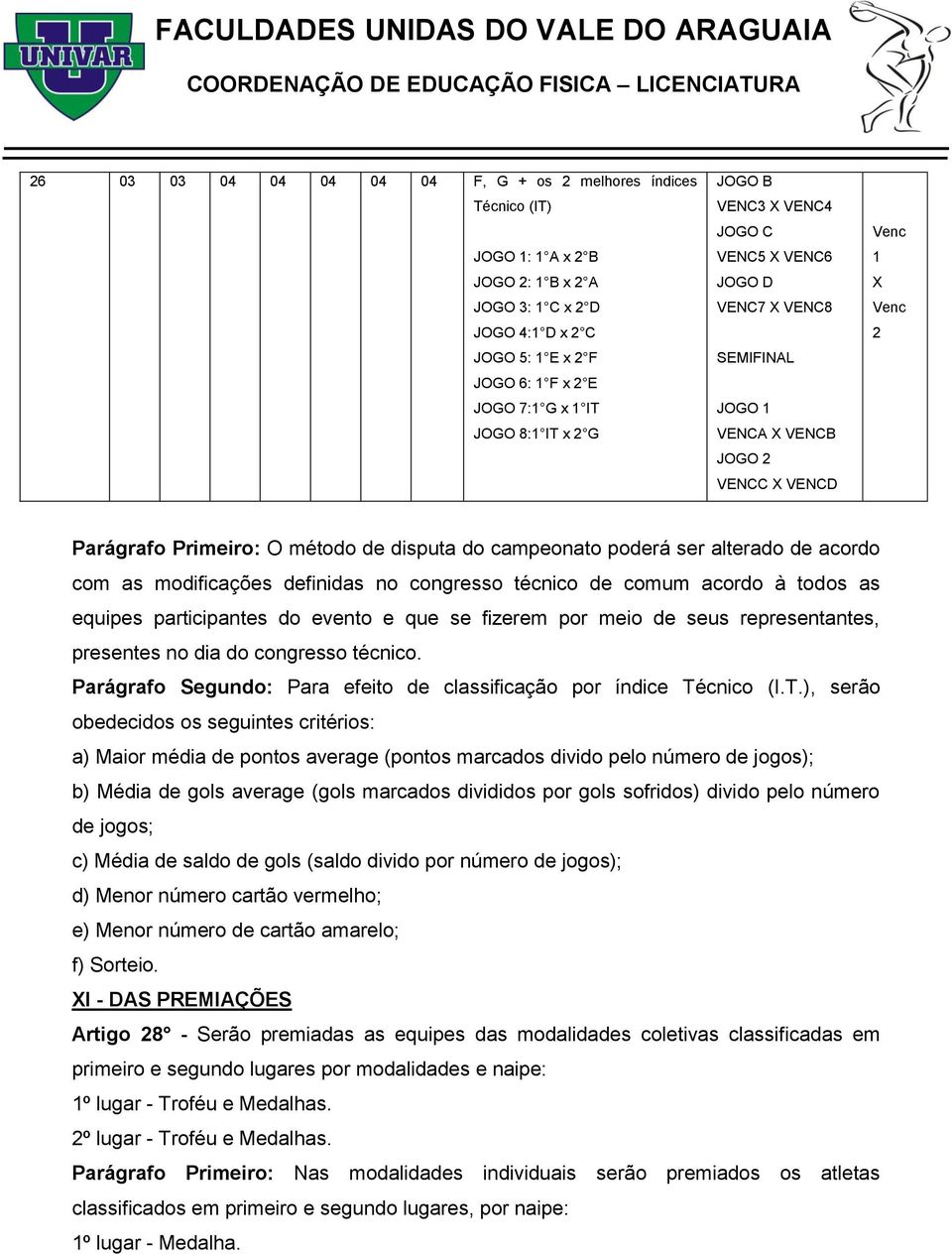 poderá ser alterado de acordo com as modificações definidas no congresso técnico de comum acordo à todos as equipes participantes do evento e que se fizerem por meio de seus representantes, presentes