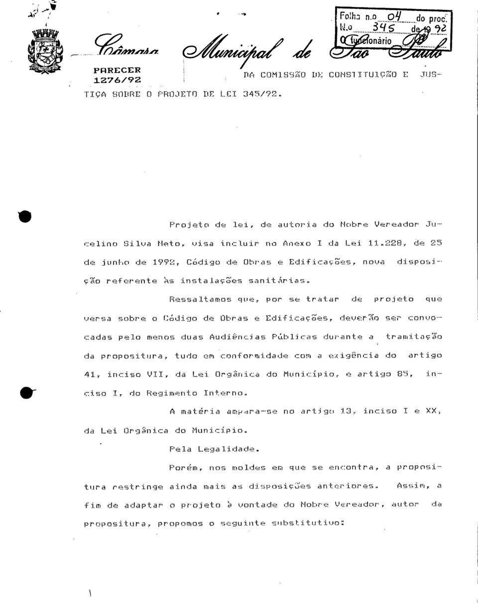 228, de 25 de junho de 1992, O6digo de Obras e Edificaça;es, nova disposiç"ão referente 'As instalares sanitárias.