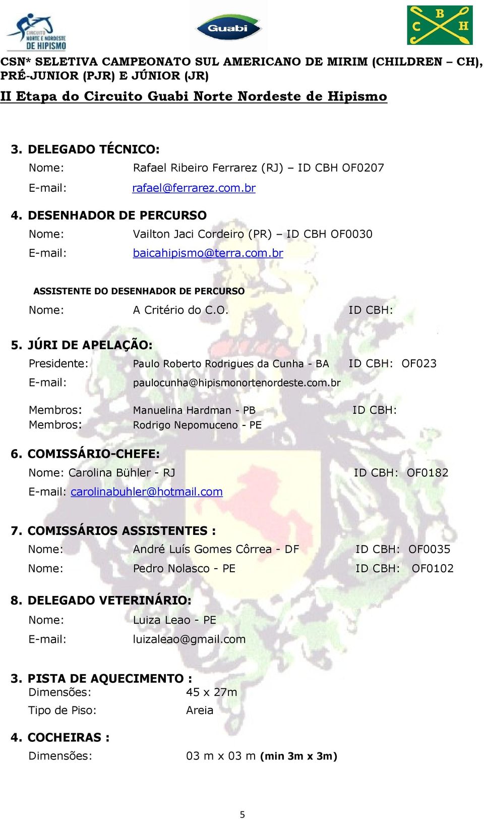 JÚRI DE APELAÇÃO: Presidente: Paulo Roberto Rodrigues da Cunha - BA ID CBH: OF023 E-mail: paulocunha@hipismonortenordeste.com.