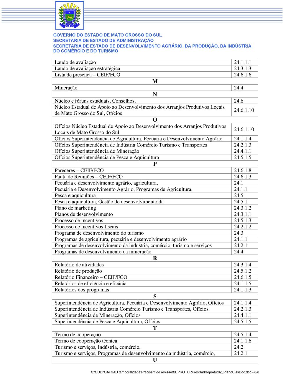 10 O Ofícios Núcleo Estadual de Apoio ao Desenvolvimento dos Arranjos Produtivos Locais de Mato Grosso do Sul 24.6.1.10 Ofícios Superintendência de Agricultura, Pecuária e Desenvolvimento Agrário 24.