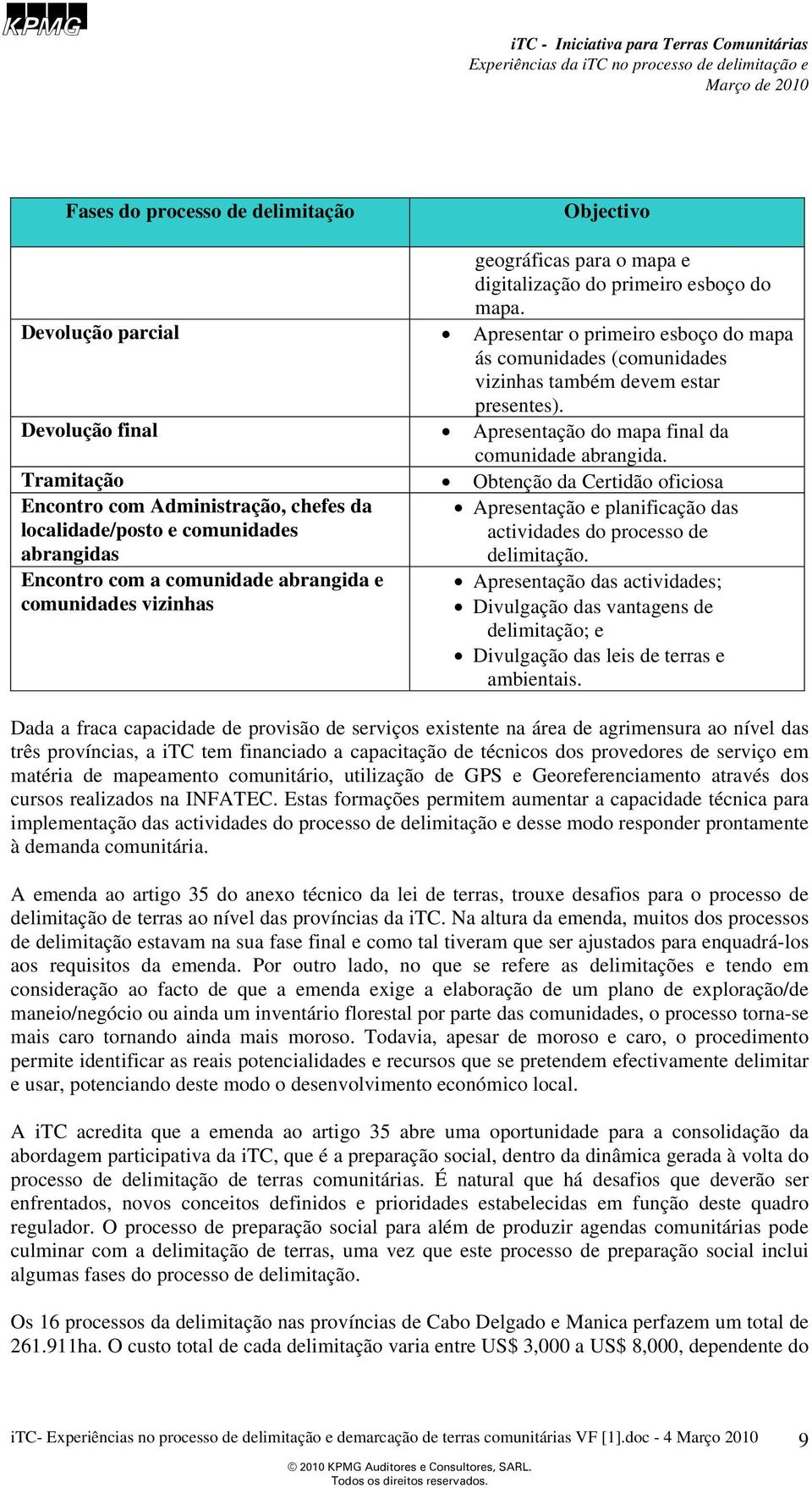 Tramitação Obtenção da Certidão oficiosa Encontro com Administração, chefes da localidade/posto e comunidades abrangidas Encontro com a comunidade abrangida e comunidades vizinhas Apresentação e