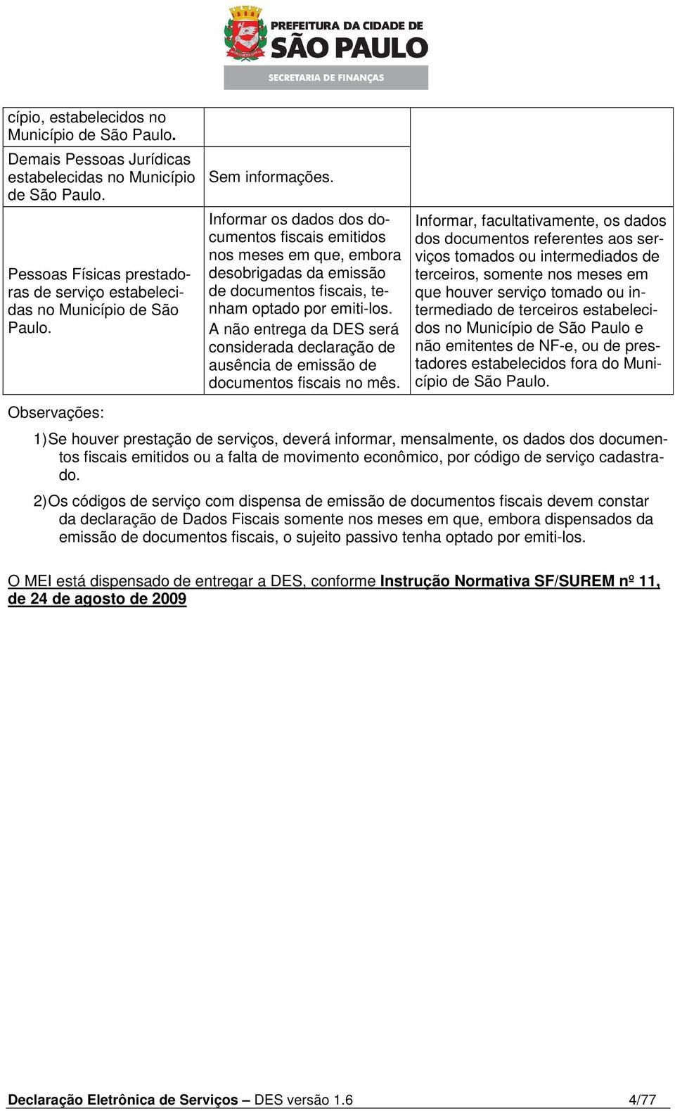 A não entrega da DES será considerada declaração de ausência de emissão de documentos fiscais no mês.