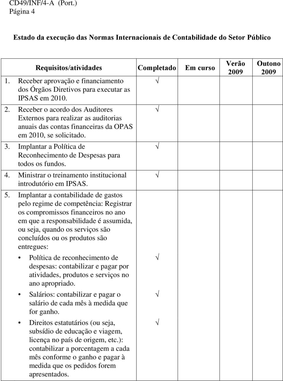 Implantar a Política de Reconhecimento de Despesas para todos os fundos. 4. Ministrar o treinamento institucional introdutório em IPSAS. 5.