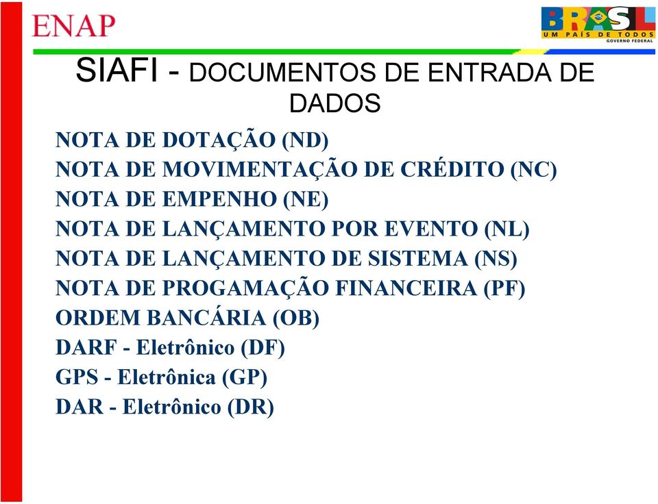 EVENTO (NL) NOTA DE LANÇAMENTO DE SISTEMA (NS) NOTA DE PROGAMAÇÃO FINANCEIRA