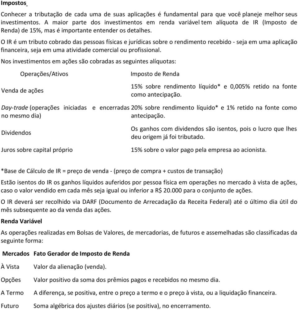 O IR é um tributo cobrado das pessoas físicas e jurídicas sobre o rendimento recebido - seja em uma aplicação financeira, seja em uma atividade comercial ou profissional.