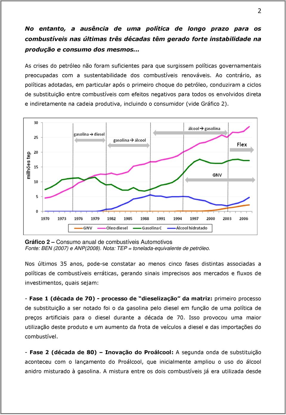 Ao contrário, as políticas adotadas, em particular após o primeiro choque do petróleo, conduziram a ciclos de substituição entre combustíveis com efeitos negativos para todos os envolvidos direta e