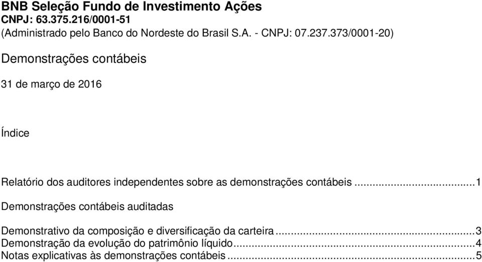 .. 1 Demonstrações contábeis auditadas Demonstrativo da composição e