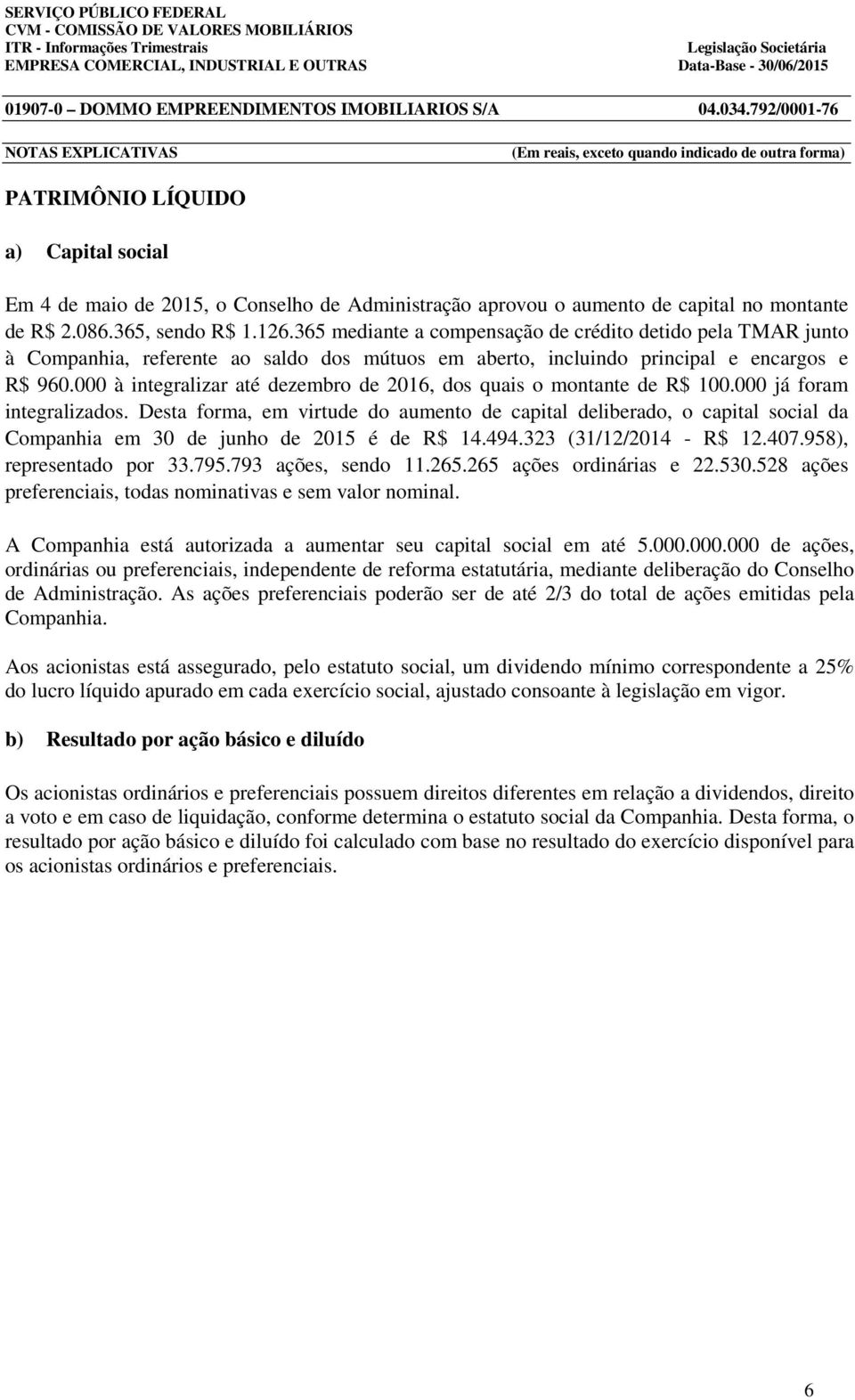 000 à integralizar até dezembro de 2016, dos quais o montante de R$ 100.000 já foram integralizados.