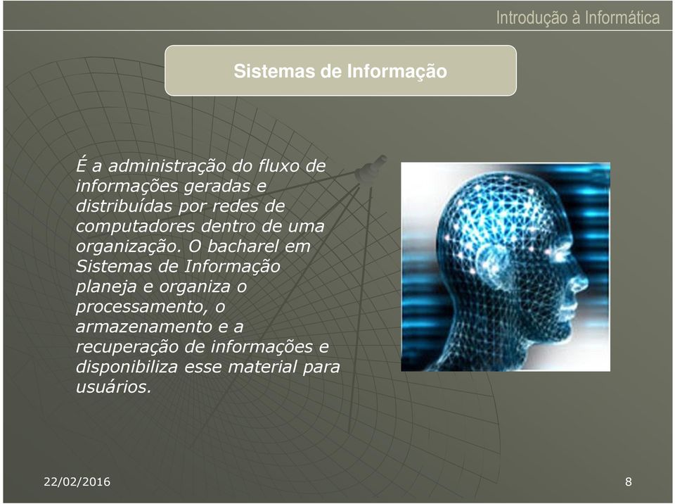 O bacharel em Sistemas de Informação planeja e organiza o processamento, o