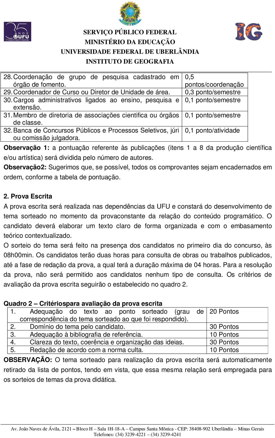 Banca de Concursos Públicos e Processos Seletivos, júri 0,1 ponto/atividade ou comissão julgadora.