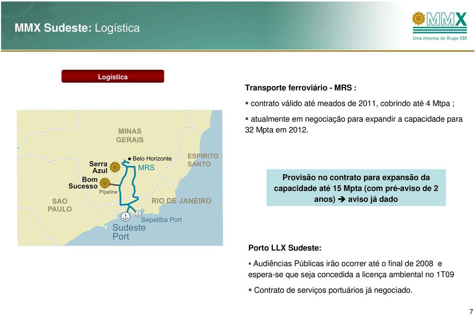 Provisão no contrato para expansão da capacidade até 15 Mpta (com pré-aviso de 2 anos) aviso já dado Porto LLX