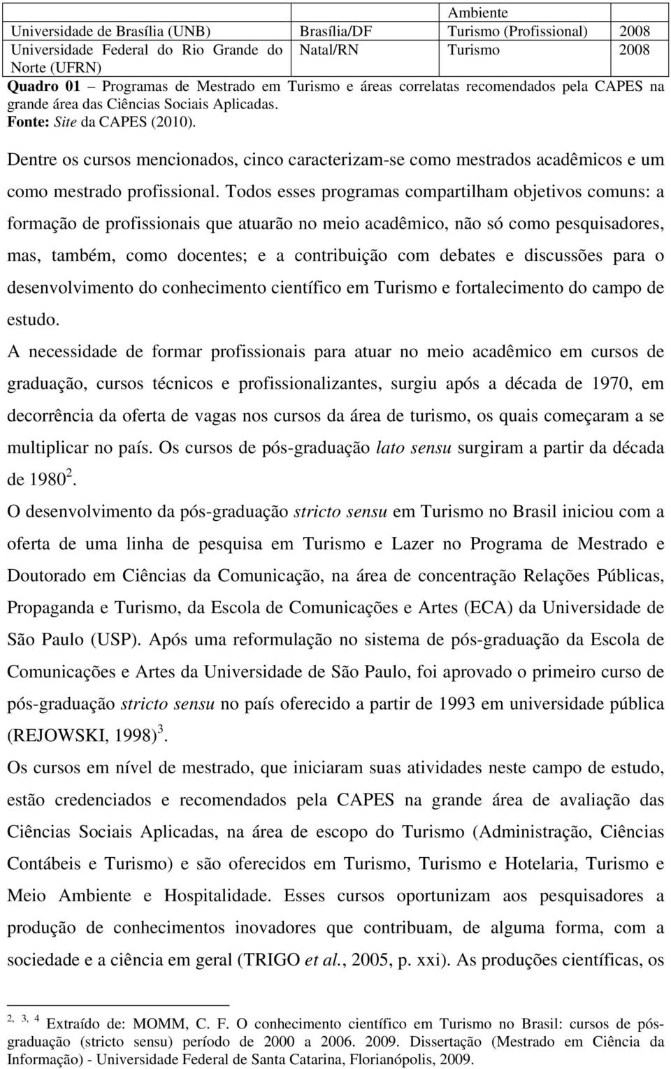 Dentre os cursos mencionados, cinco caracterizam-se como mestrados acadêmicos e um como mestrado profissional.