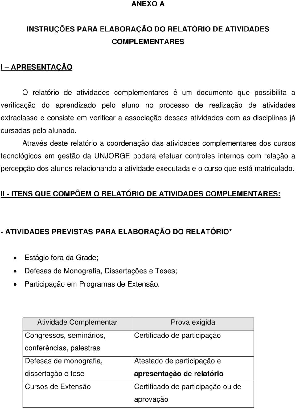 Através deste relatório a coordenação das atividades complementares dos cursos tecnológicos em gestão da UNJORGE poderá efetuar controles internos com relação a percepção dos alunos relacionando a