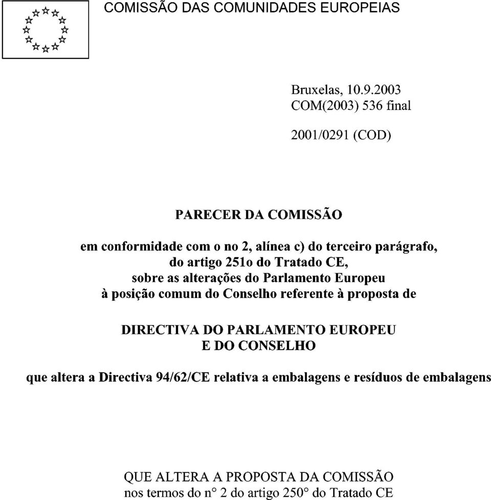 artigo 251o do Tratado CE, sobre as alterações do Parlamento Europeu à posição comum do Conselho referente à proposta de