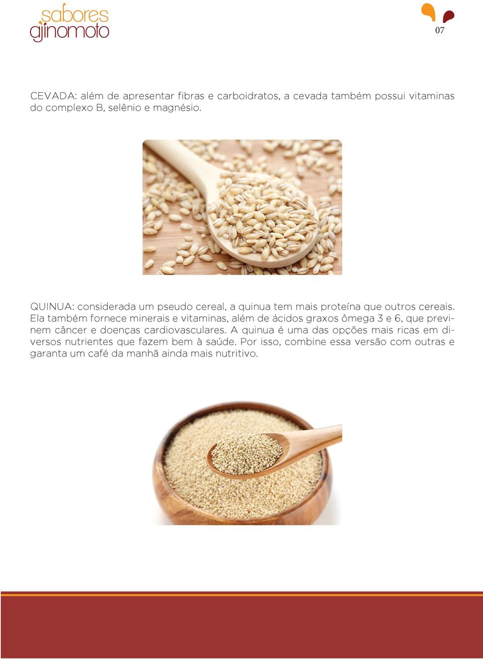 Ela também fornece minerais e vitaminas, além de ácidos graxos ômega 3 e 6, que previnem câncer e doenças cardiovasculares.