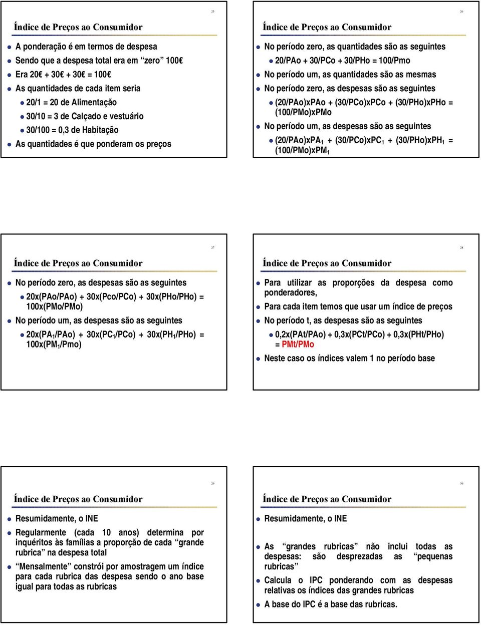 período zero, as despesas são as seguintes (20/PAo)xPAo + (30/PCo)xPCo + (30/PHo)xPHo = (100/PMo)xPMo No período um, as despesas são as seguintes (20/PAo)xPA 1 + (30/PCo)xPC 1 + (30/PHo)xPH 1 =