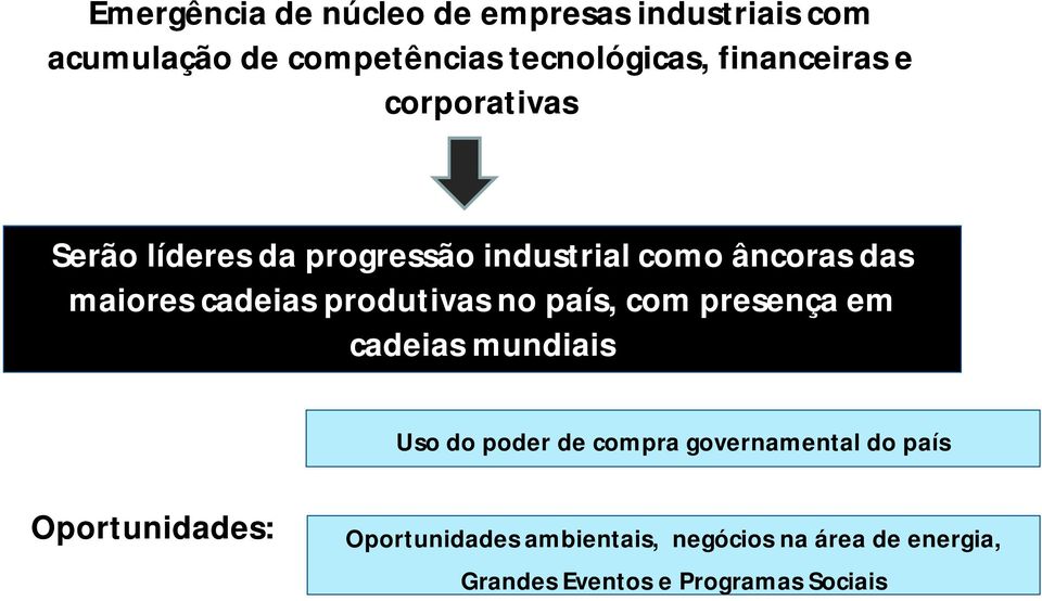 cadeias produtivas no país, com presença em cadeias mundiais Uso do poder de compra governamental