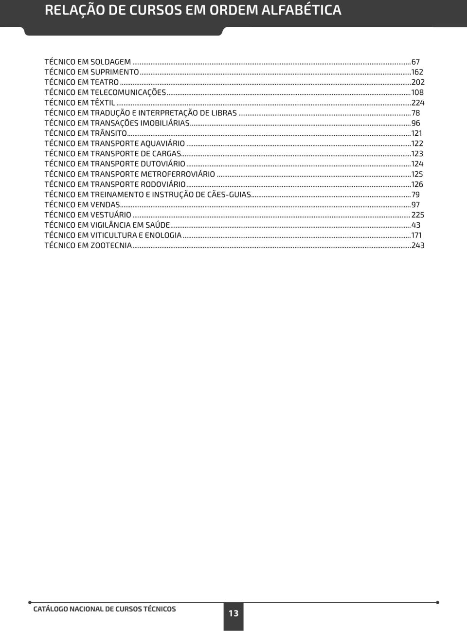 ..122 TÉCNICO EM TRANSPORTE DE CARGAS...123 TÉCNICO EM TRANSPORTE DUTOVIÁRIO...124 TÉCNICO EM TRANSPORTE METROFERROVIÁRIO...125 TÉCNICO EM TRANSPORTE RODOVIÁRIO.