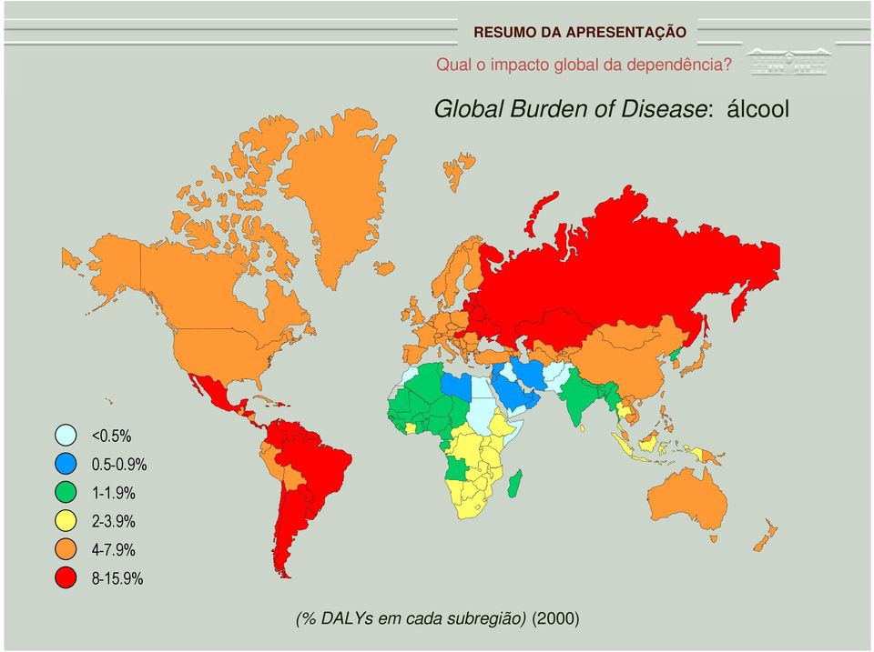 Global Burden of Disease: álcool <0.5% 0.