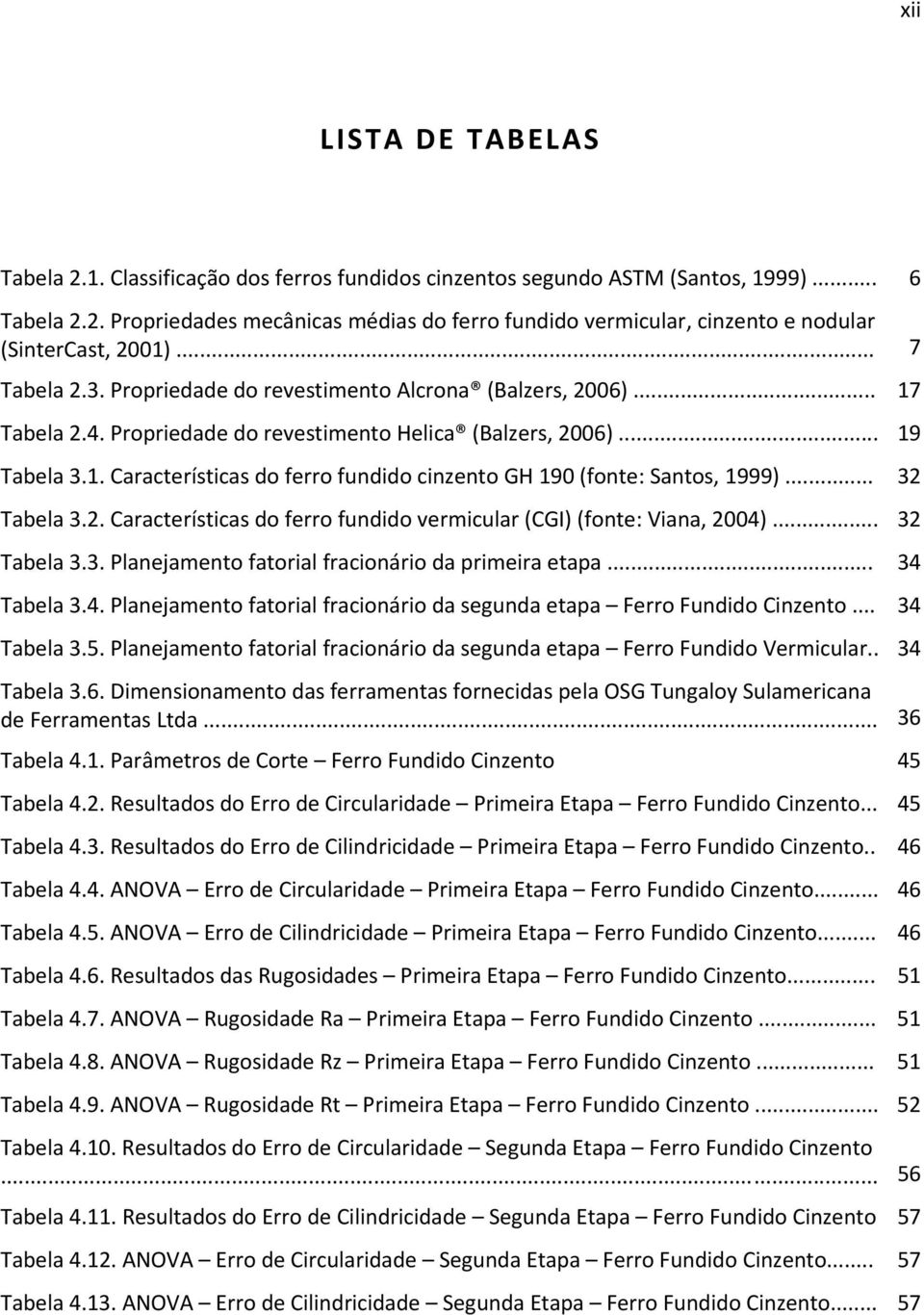 .. 32 Tabela 3.2. Características do ferro fundido vermicular (CGI) (fonte: Viana, 2004)... 32 Tabela 3.3. Planejamento fatorial fracionário da primeira etapa... 34 Tabela 3.4. Planejamento fatorial fracionário da segunda etapa Ferro Fundido Cinzento.