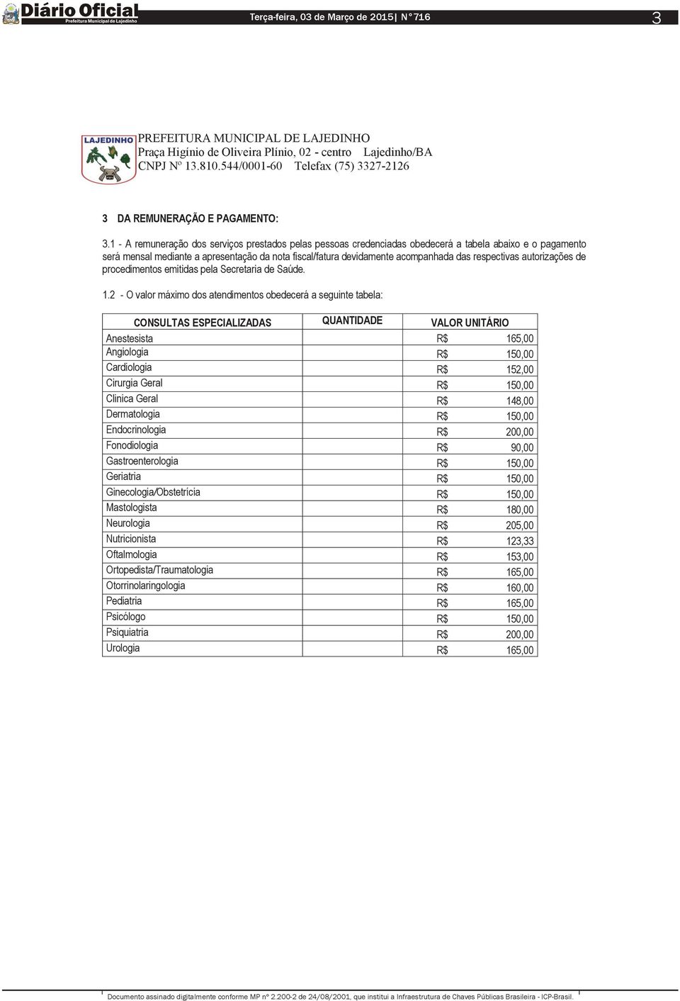 respectivas autorizações de procedimentos emitidas pela Secretaria de Saúde. 1.