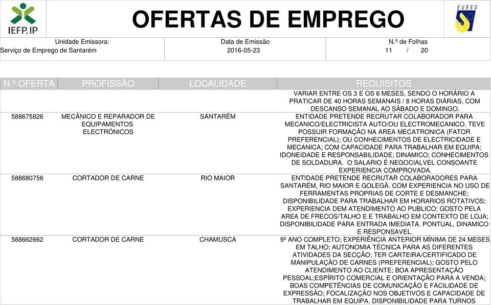 TEVE POSSUIR FORMAÇÃO NA AREA MECATRONICA (FATOR PREFERENCIAL); OU CONHECIMENTOS DE ELECTRICIDADE E MECANICA; COM CAPACIDADE PARA TRABALHAR EM EQUIPA; IDONEIDADE E RESPONSABILIDADE; DINAMICO;