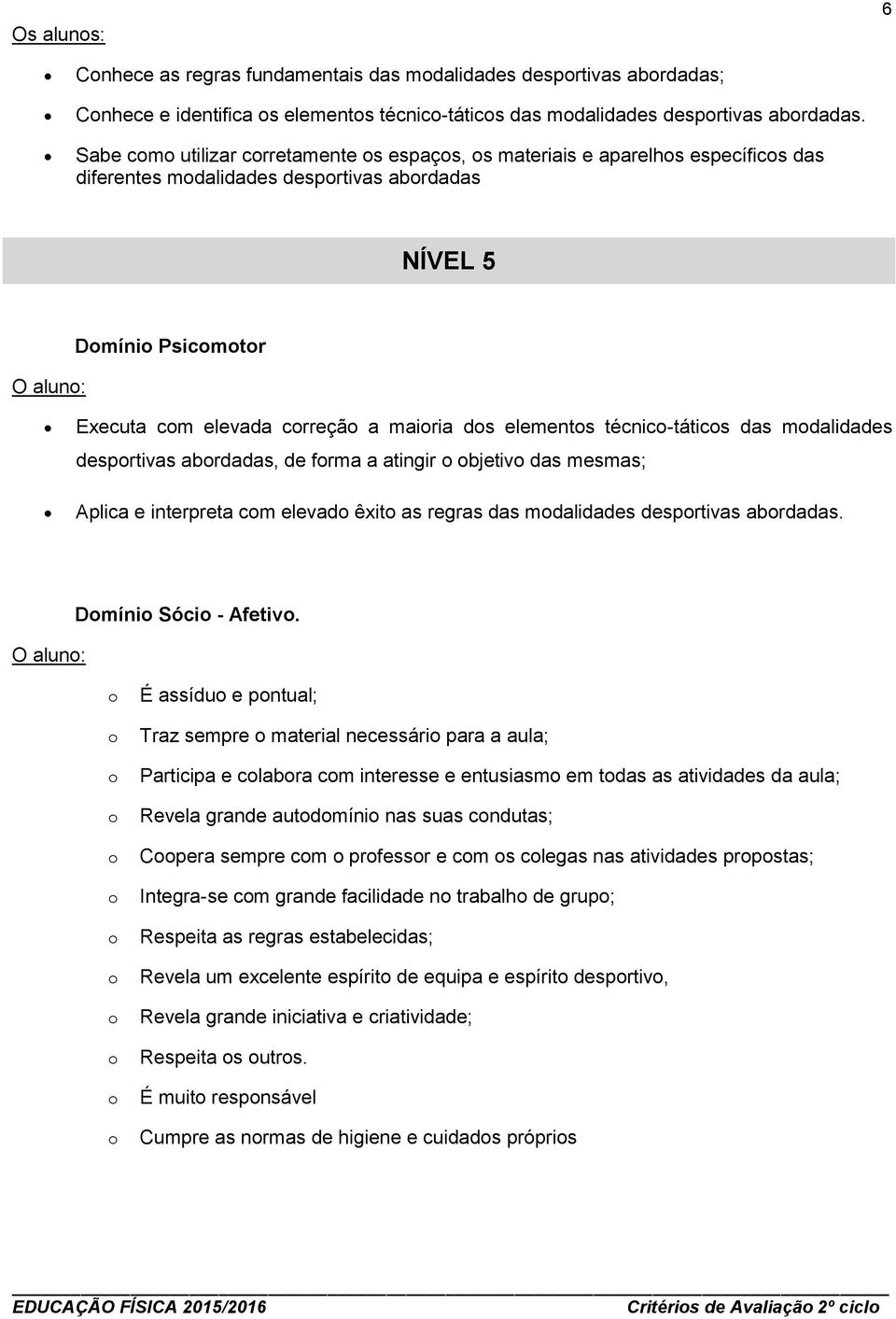 técnic-tátics das mdalidades desprtivas abrdadas, de frma a atingir bjetiv das mesmas; Aplica e interpreta cm elevad êxit as regras das mdalidades desprtivas abrdadas. O alun: Dmíni Sóci - Afetiv.