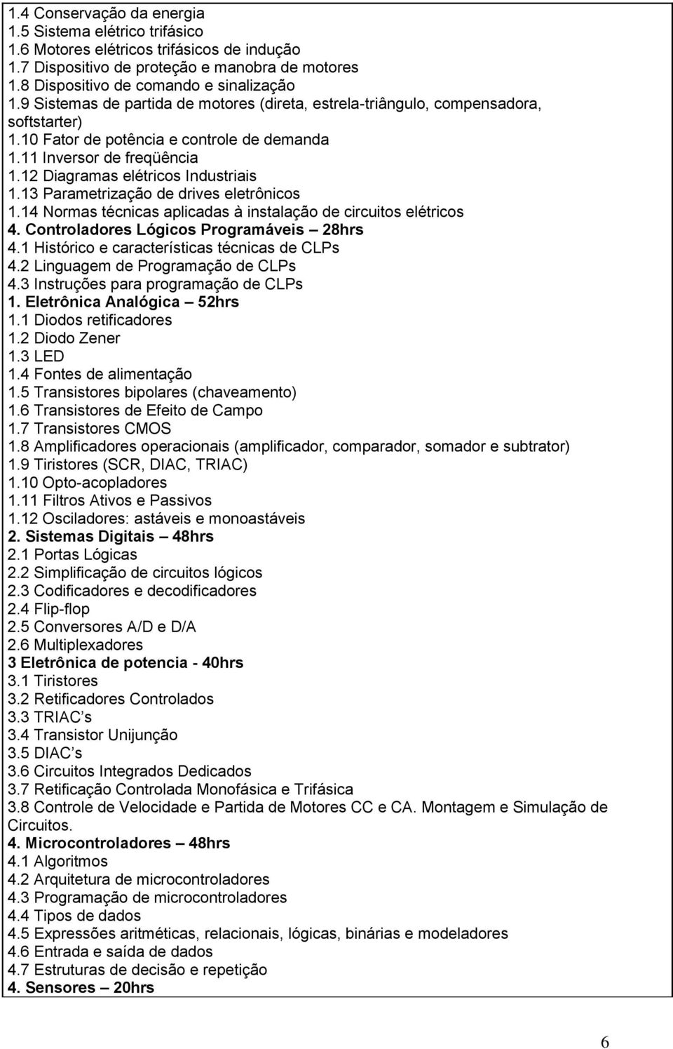 13 Parametrização de drives eletrônicos 1.14 Normas técnicas aplicadas à instalação de circuitos elétricos 4. Controladores Lógicos Programáveis 28hrs 4.