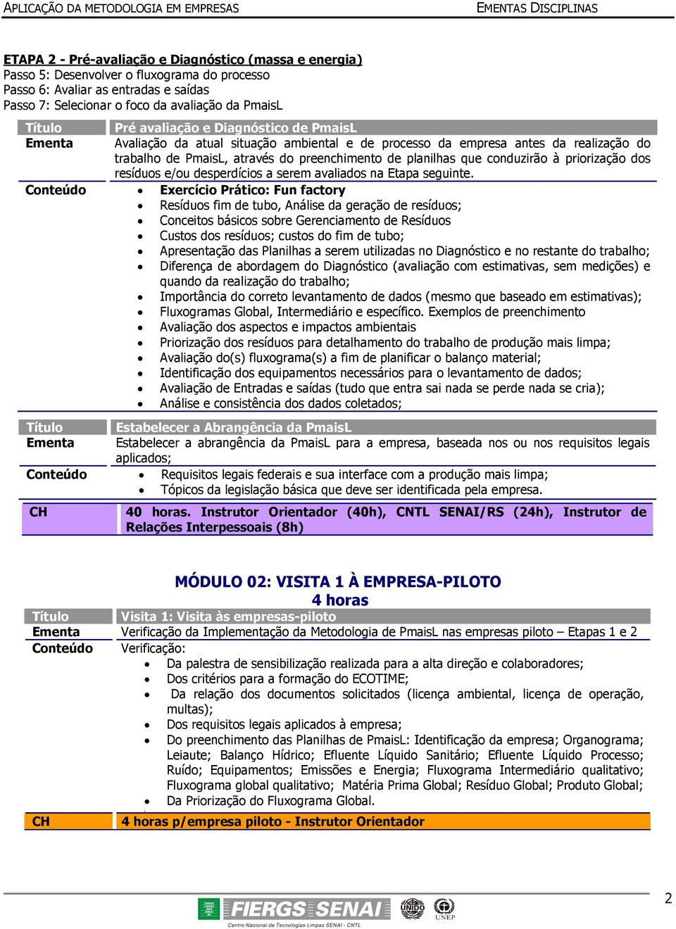 preenchimento de planilhas que conduzirão à priorização dos resíduos e/ou desperdícios a serem avaliados na Etapa seguinte.