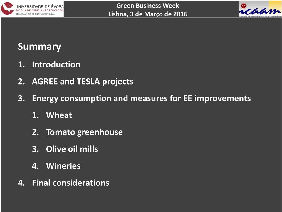 Energy consumption and measures for EE