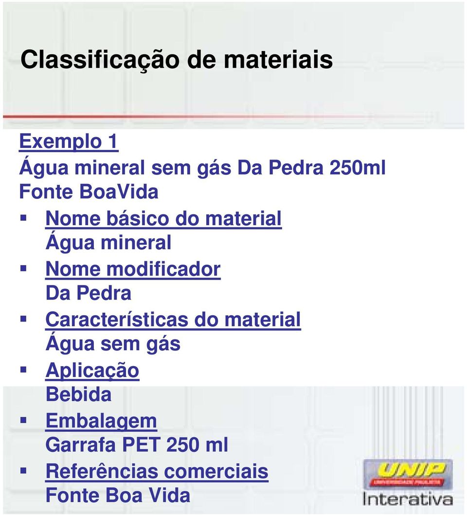 modificador Da Pedra Características do material Água sem gás