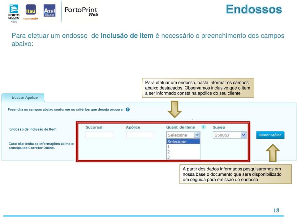 Observamos inclusive que o item a ser informado consta na apólice do seu cliente A partir dos