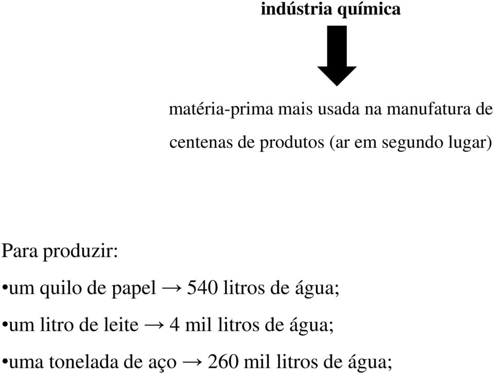 um quilo de papel 540 litros de água; um litro de leite 4