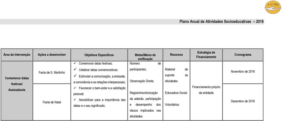 Martinho Celebrar tas comemorativas; Material Estimular a comunicação, a amiza, Novembro 2016 a convivência e as relações