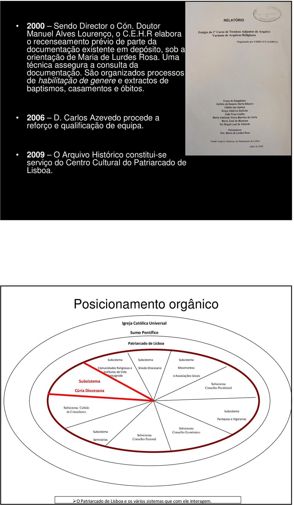Carlos Azevedo procede a reforço e qualificação de equipa. 2009 O Arquivo Histórico constitui-se serviço do Centro Cultural do Patriarcado de Lisboa.
