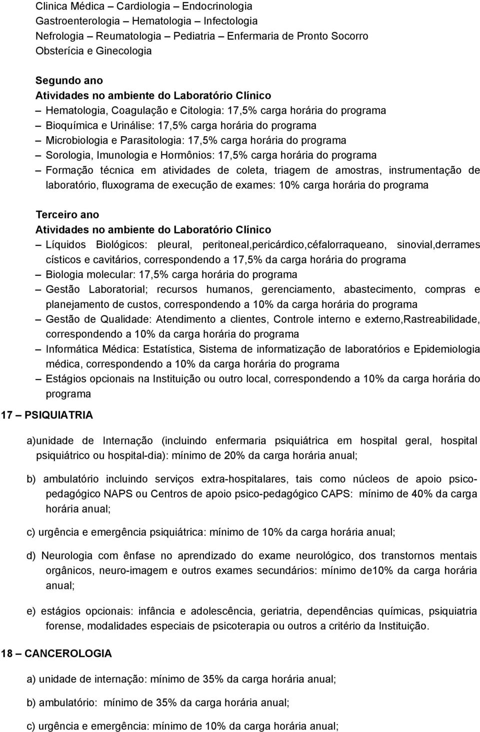 horária do programa Sorologia, Imunologia e Hormônios: 17,5% carga horária do programa Formação técnica em atividades de coleta, triagem de amostras, instrumentação de laboratório, fluxograma de