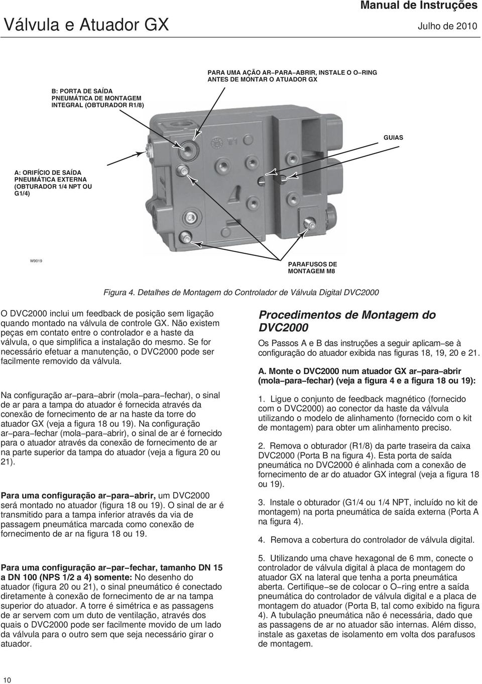 Detalhes de Montagem do Controlador de Válvula Digital DVC2000 O DVC2000 inclui um feedback de posição sem ligação quando montado na válvula de controle GX.