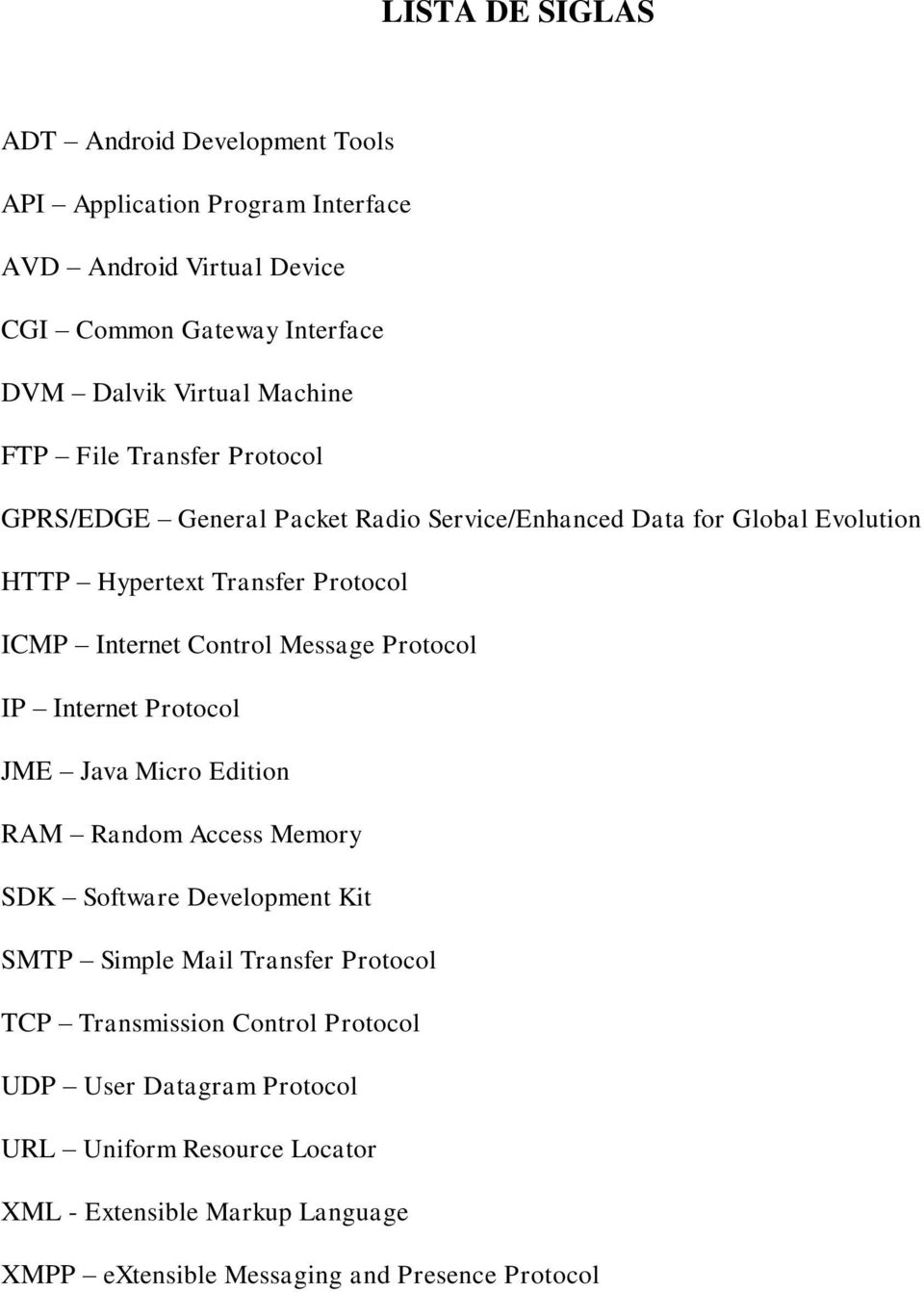 Control Message Protocol IP Internet Protocol JME Java Micro Edition RAM Random Access Memory SDK Software Development Kit SMTP Simple Mail Transfer Protocol