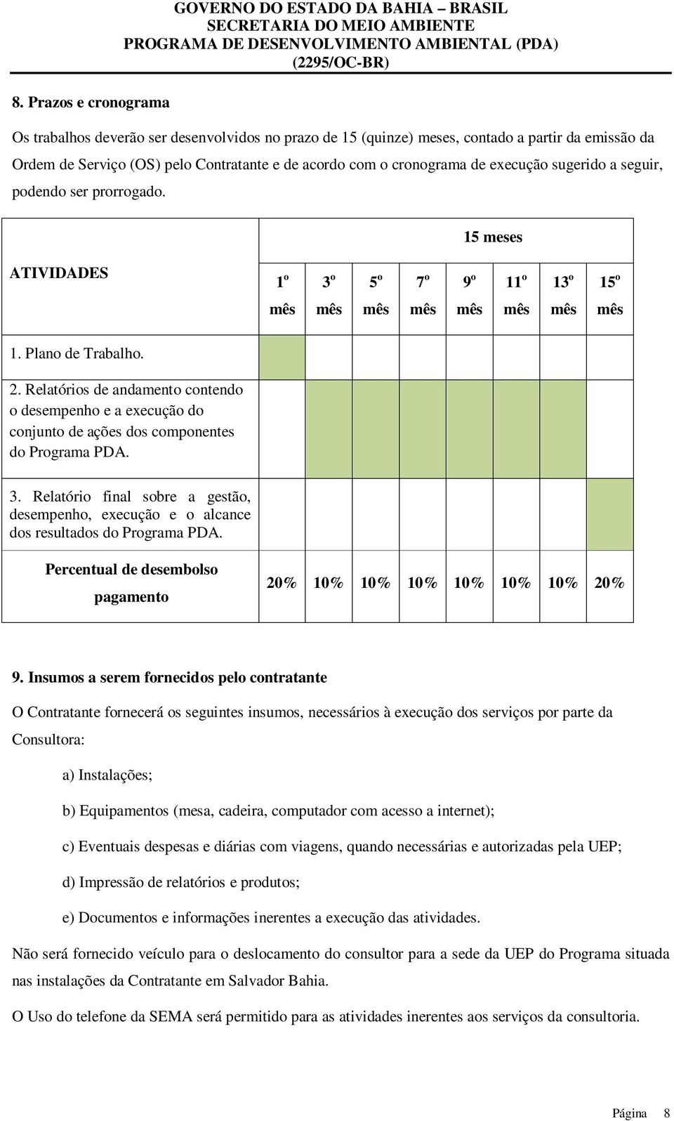 Relatórios de andamento contendo o desempenho e a execução do conjunto de ações dos componentes do Programa PDA. 3.