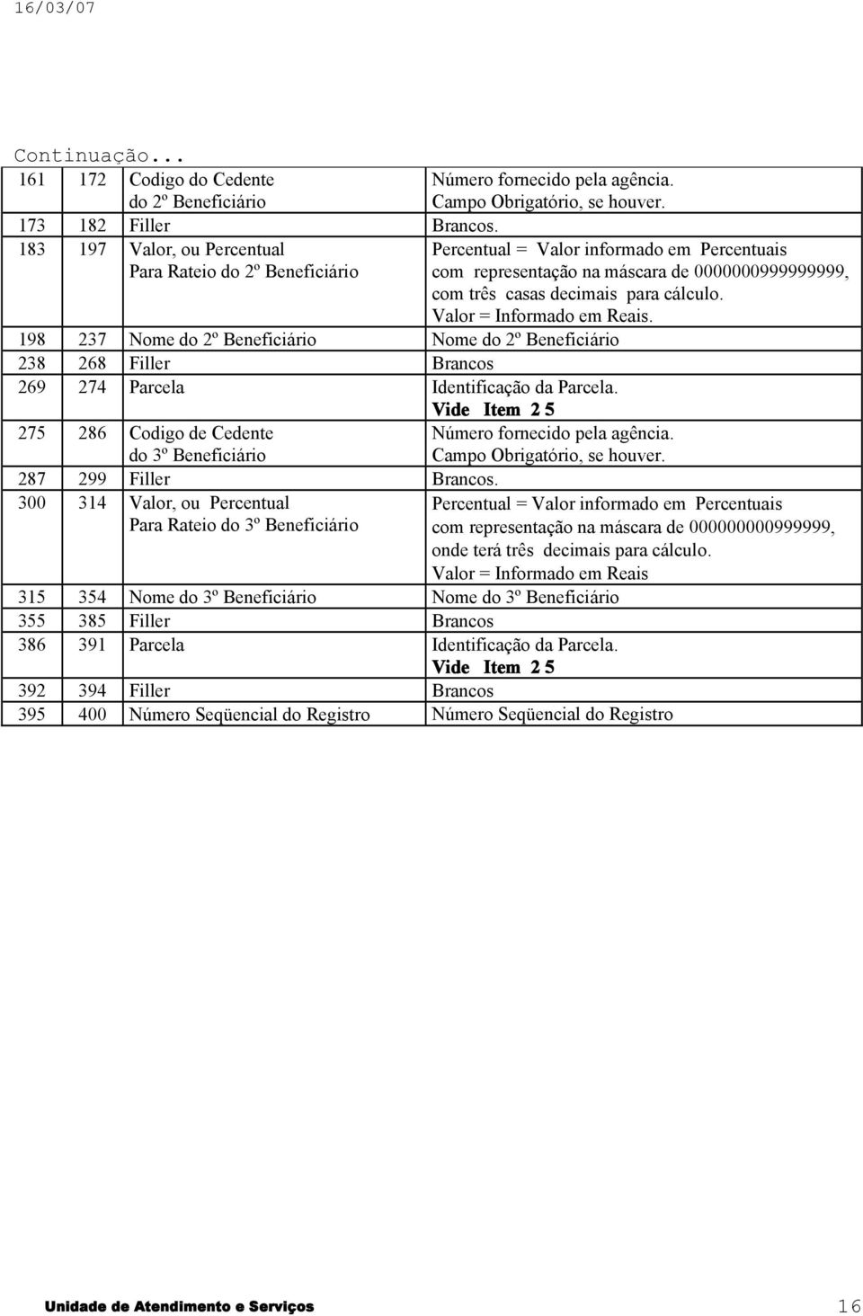 Vide Item 2 5 275 286 Codigo de Cedente do 3º Beneficiário 287 299 Filler Brancos.