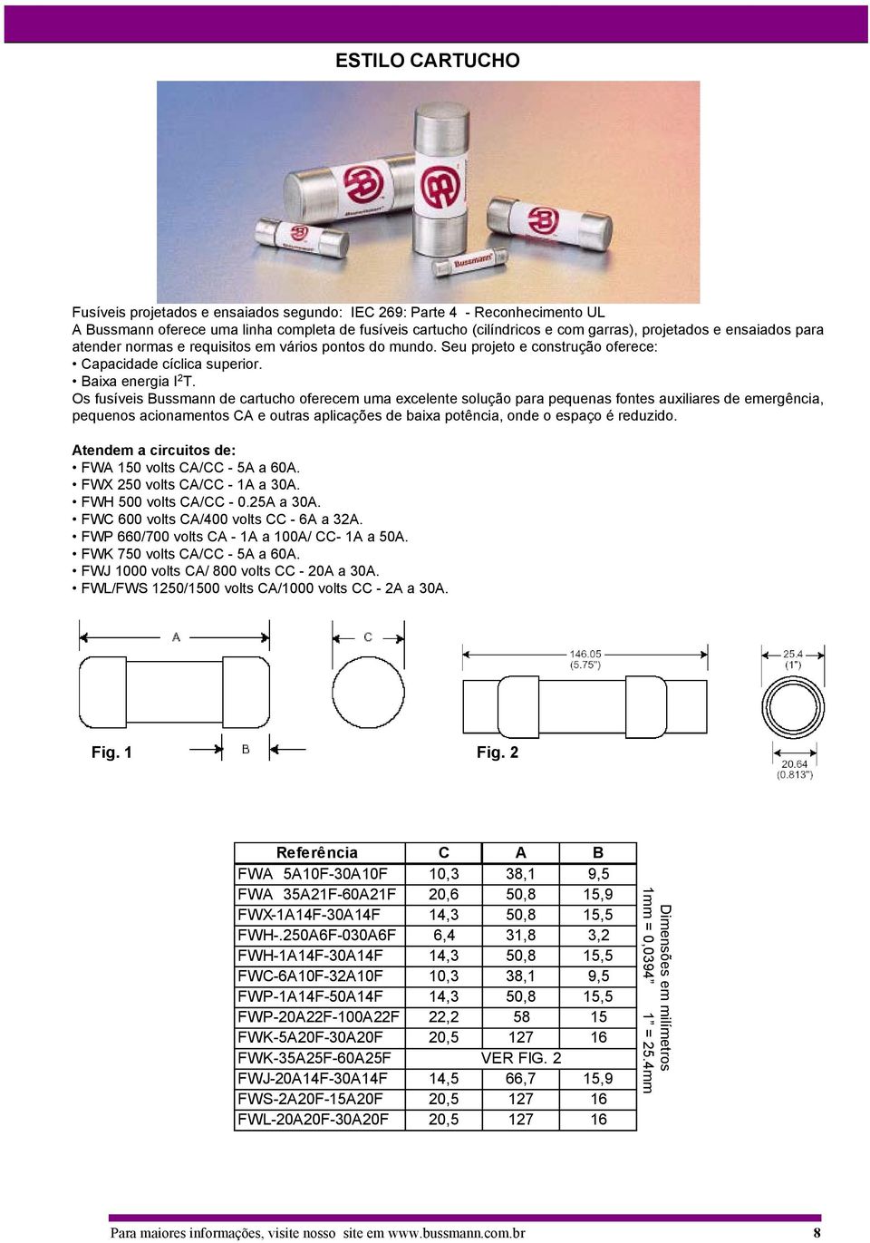 Os fusíveis Bussmann de cartucho oferecem uma excelente solução para pequenas fontes auxiliares de emergência, pequenos acionamentos CA e outras aplicações de baixa potência, onde o espaço é reduzido.