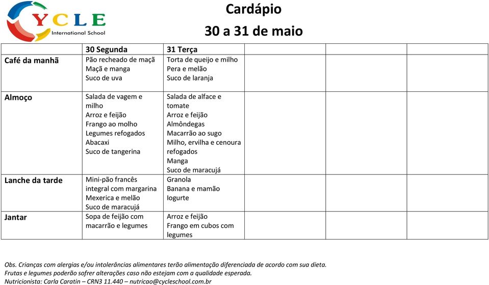 Mexerica e melão Sopa de feijão com macarrão e legumes Almôndegas Macarrão ao