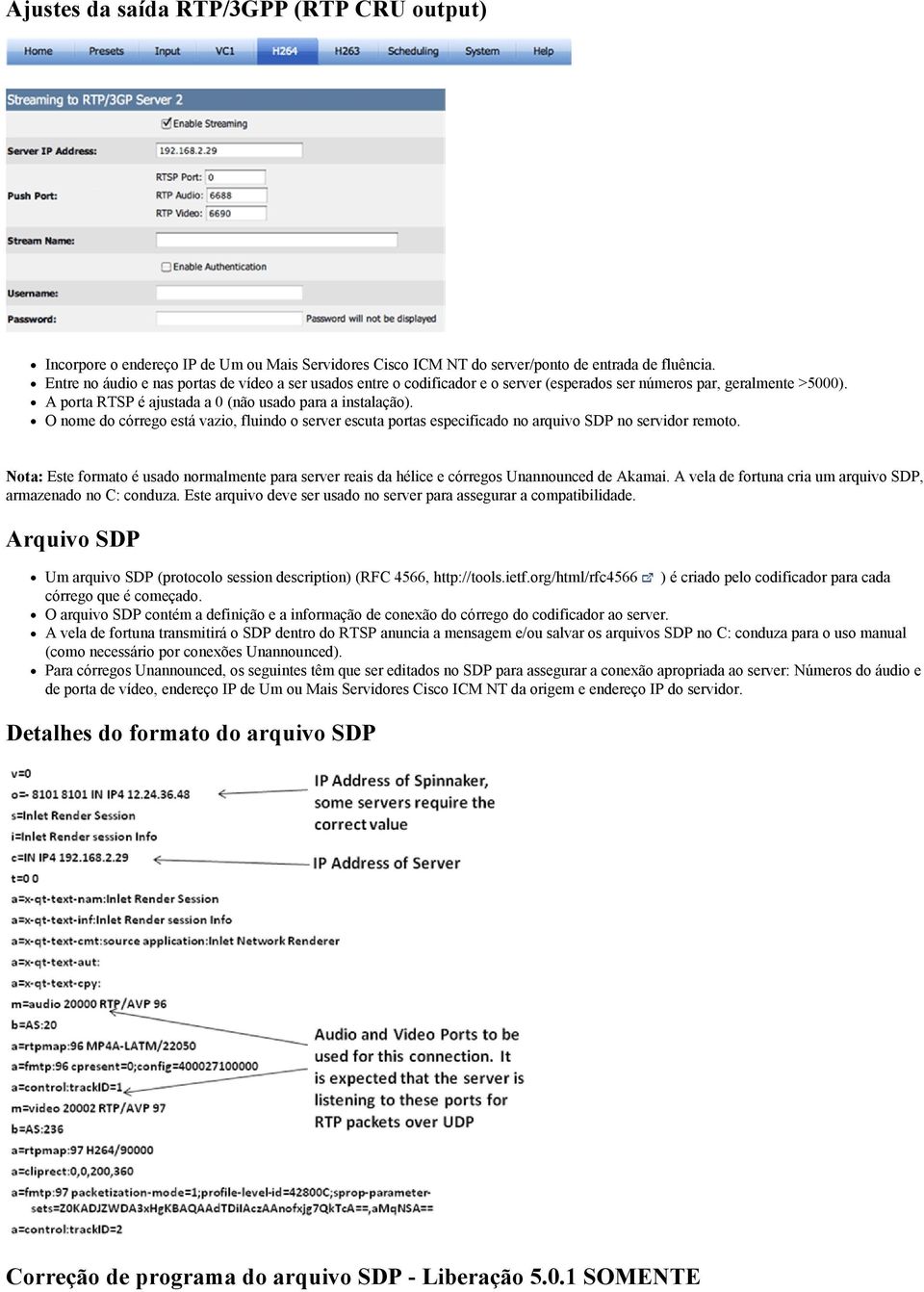 O nome do córrego está vazio, fluindo o server escuta portas especificado no arquivo SDP no servidor remoto.